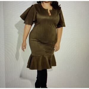 Women's Plus Size Dress Ashely Stewart Olive Green NWT Ruffles Size 22/24